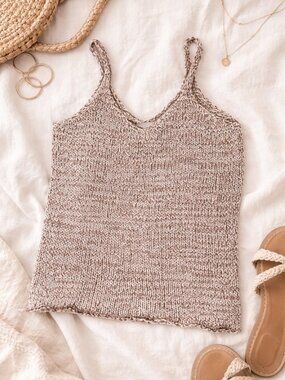 Harper Heritage Knit Tank Top Marled Neutral Crop Sweater Cami L